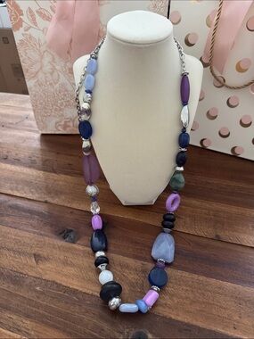 Chico’s Elegant Multicolor Bead Statement Necklace - Purple & Blue